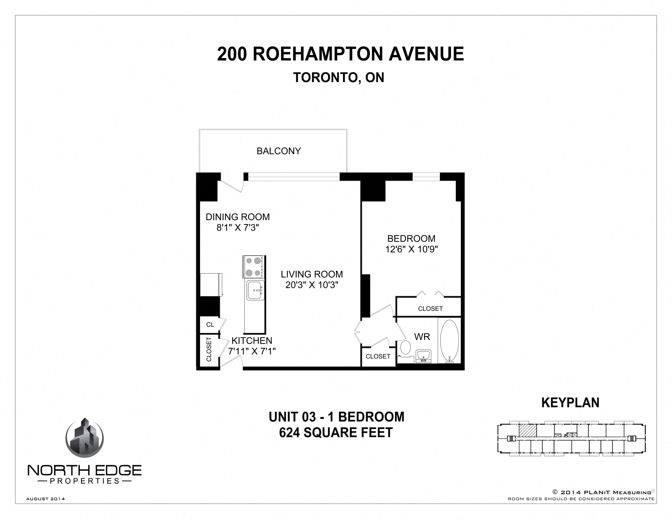 Floor plan for 1 bed, 1 bath, 637 sqft